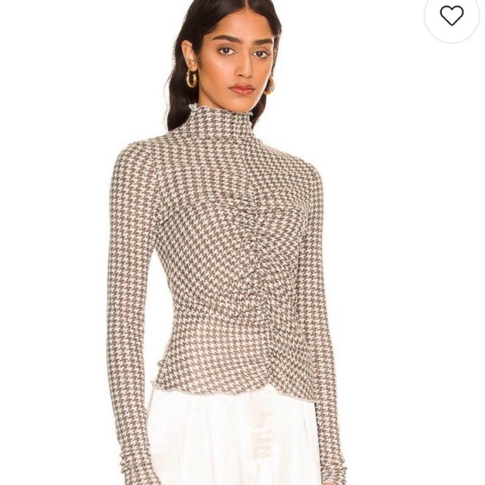 Free people little crush houndstooth long sleeve cream